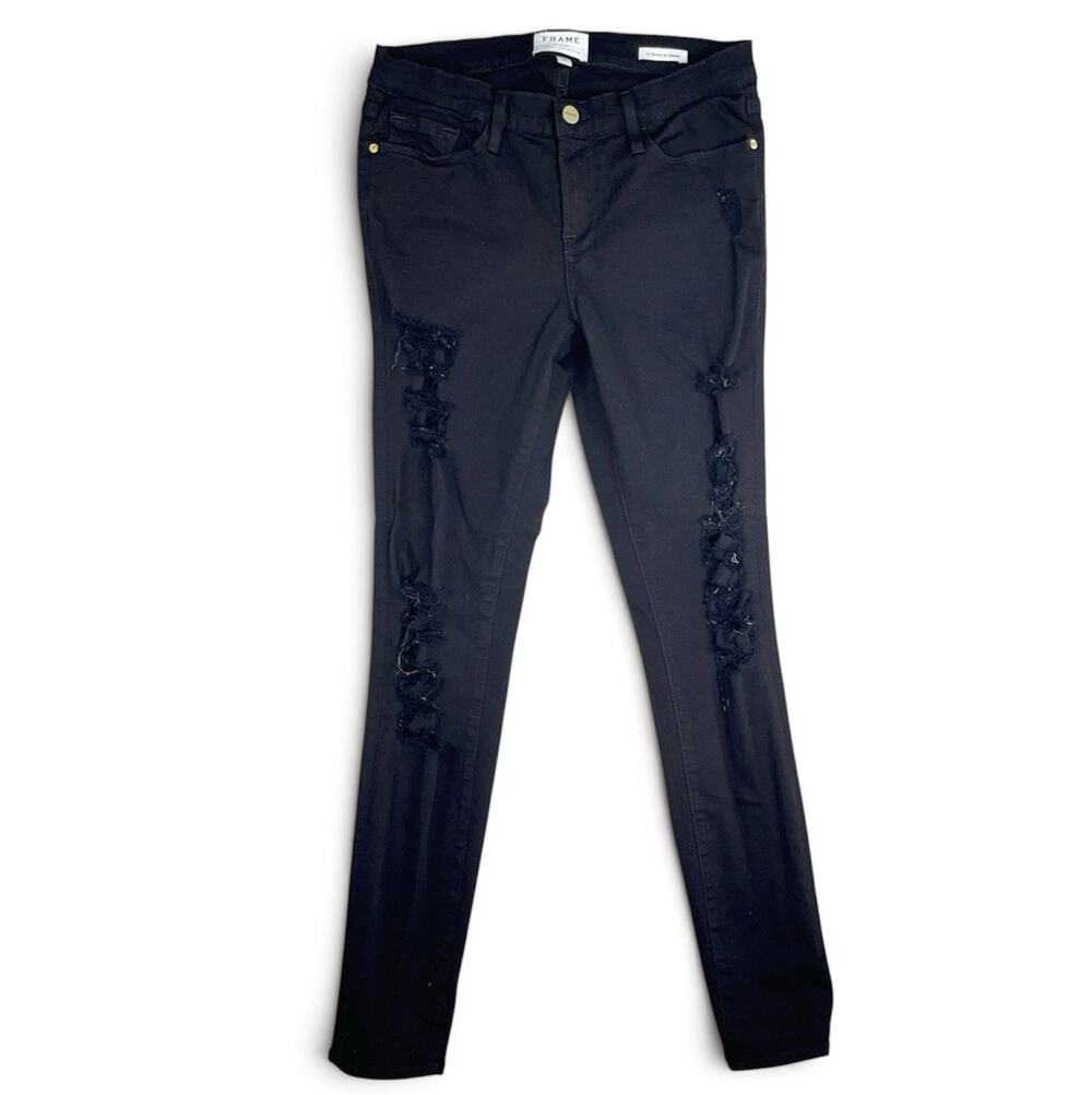 Frame Le Skinny de Jeanne Denim Jeans Women's 28x28 Film Noir Black Grungecore